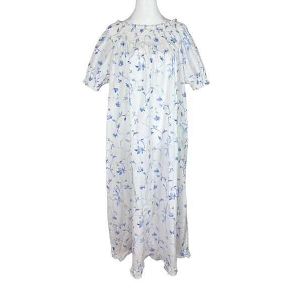 Hill House The Caroline Nap Dress Midi Blue Botanical Floral Off Shoulder Sz XS - Picture 2 of 7